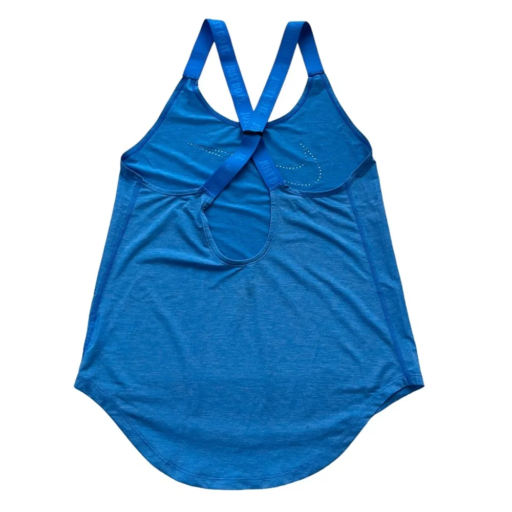 Nike Women’s Size XS Blue Dri-Fit Cut-out Logo Elastic Straps Loose Fit Tank Top